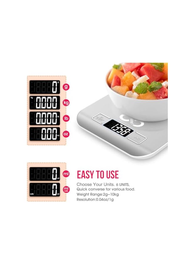 BRANDSFINITY Digital Kitchen Scale With Touch Button, Multifunctional Food Scale With Large LCD Display, Stainless Steel Platform, Ultra Slim, 7 Unit Conversion, Up to 22LB/10KG, - Image 3