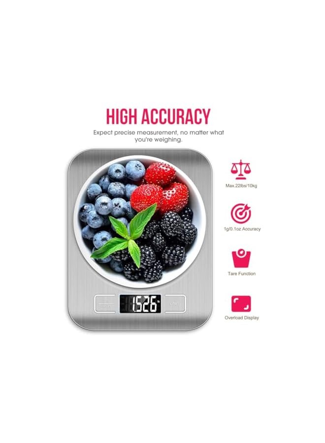 BRANDSFINITY Digital Kitchen Scale With Touch Button, Multifunctional Food Scale With Large LCD Display, Stainless Steel Platform, Ultra Slim, 7 Unit Conversion, Up to 22LB/10KG, - Image 5