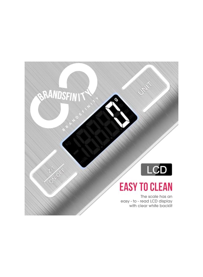BRANDSFINITY Digital Kitchen Scale With Touch Button, Multifunctional Food Scale With Large LCD Display, Stainless Steel Platform, Ultra Slim, 7 Unit Conversion, Up to 22LB/10KG, - Image 2
