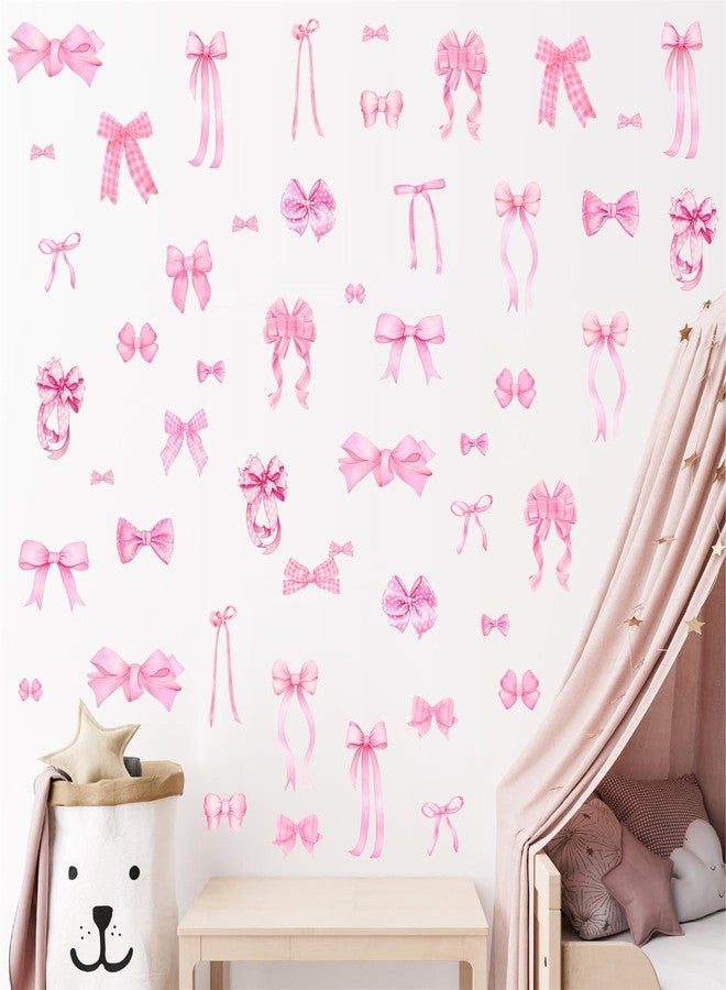 HATARU 100 Pcs Pink Bow Wall Stickers Watercolor Girls Room Wall Decals Pink Bow Decor Bowtie Sticker Decal for Nursery Peel and Stick Pink Polka Dot Walls Art Murals Vinyl Decals for Kids Baby Bedroom Gift - Image 1