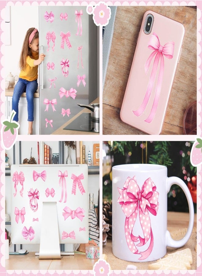 HATARU 100 Pcs Pink Bow Wall Stickers Watercolor Girls Room Wall Decals Pink Bow Decor Bowtie Sticker Decal for Nursery Peel and Stick Pink Polka Dot Walls Art Murals Vinyl Decals for Kids Baby Bedroom Gift - Image 2