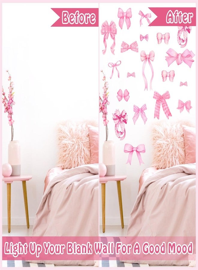 HATARU 100 Pcs Pink Bow Wall Stickers Watercolor Girls Room Wall Decals Pink Bow Decor Bowtie Sticker Decal for Nursery Peel and Stick Pink Polka Dot Walls Art Murals Vinyl Decals for Kids Baby Bedroom Gift - Image 3