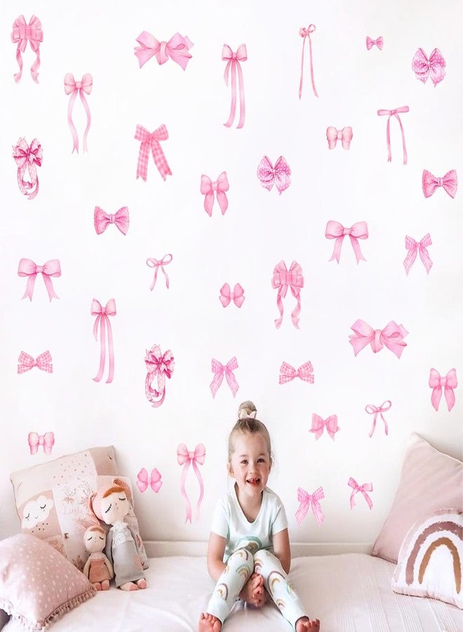 HATARU 100 Pcs Pink Bow Wall Stickers Watercolor Girls Room Wall Decals Pink Bow Decor Bowtie Sticker Decal for Nursery Peel and Stick Pink Polka Dot Walls Art Murals Vinyl Decals for Kids Baby Bedroom Gift - Image 5