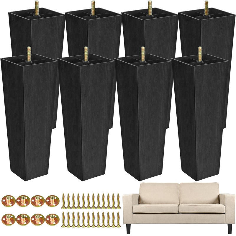 TURSTIN Furniture Legs Plastic Sofa Coach Legs Square Tapered Feet Sofa Legs with TNuts Screws for Legs Sofas Chairs Cabinets Dressers Beds Black 8 8 Inches