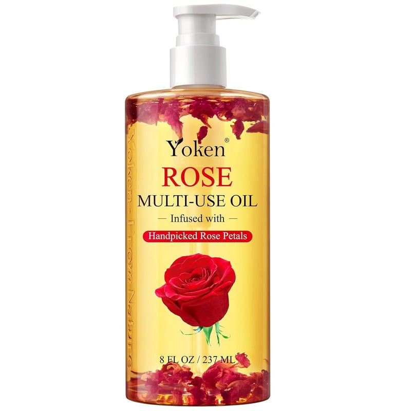 Yoken MultiUsed Body Oil For SkinFaceHair and NailsMulti Purpose Organic oil With Rose PetalsVitamin E Almond Oil Nourishing HydratingBody Oil for Moisture Skin After Bath Oil8 Fl Oz - Image 1