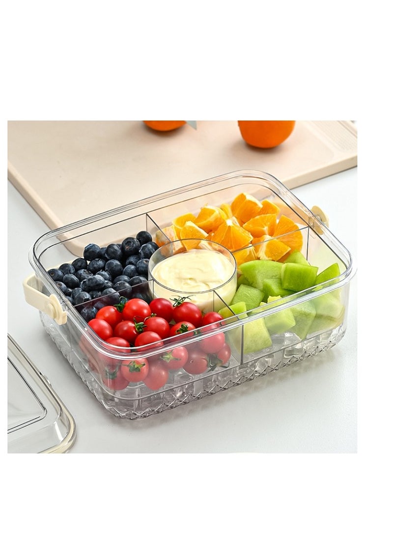 الواحة-TH صينية ثلج فواكه، صينية تقديم ثلج، صينية ثلج نزهة، صينية خضراوات مبردة، صينية عشاء، طبق مقبلات للحفلات، صينية نزهة مع غطاء ومقبض وخمسة أقسام - Image 3