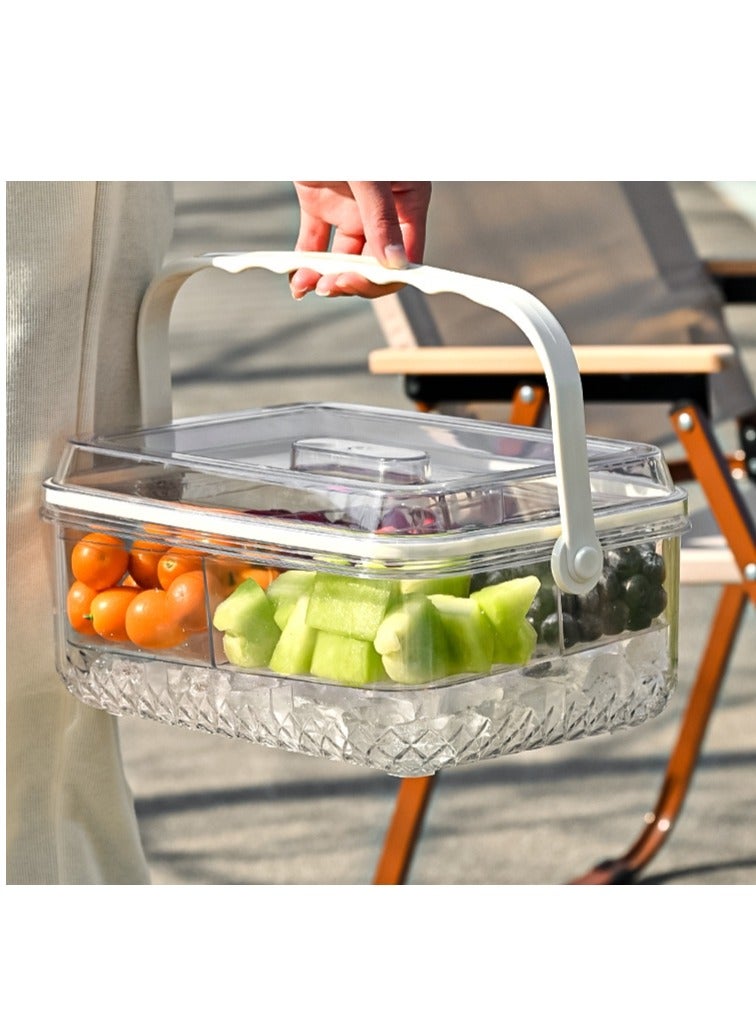 الواحة-TH صينية ثلج فواكه، صينية تقديم ثلج، صينية ثلج نزهة، صينية خضراوات مبردة، صينية عشاء، طبق مقبلات للحفلات، صينية نزهة مع غطاء ومقبض وخمسة أقسام - Image 1