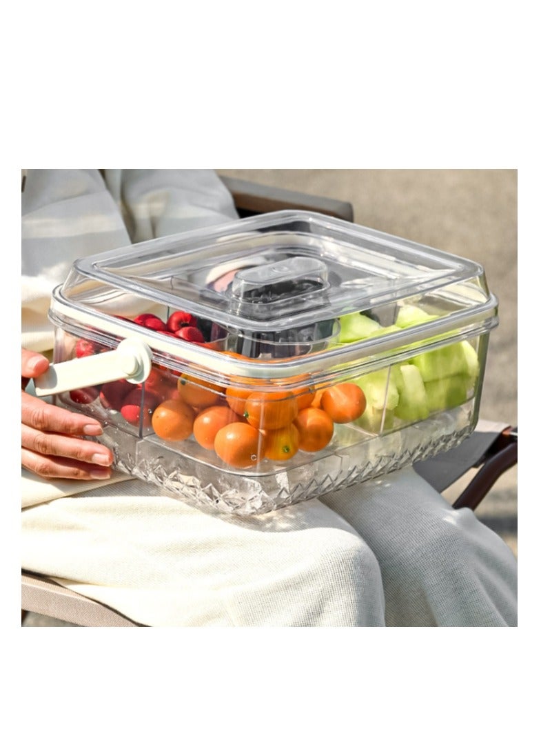 الواحة-TH صينية ثلج فواكه، صينية تقديم ثلج، صينية ثلج نزهة، صينية خضراوات مبردة، صينية عشاء، طبق مقبلات للحفلات، صينية نزهة مع غطاء ومقبض وخمسة أقسام - Image 5