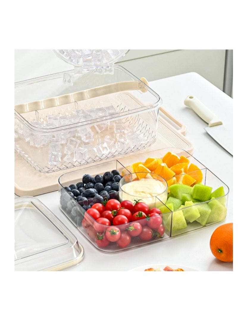 الواحة-TH صينية ثلج فواكه، صينية تقديم ثلج، صينية ثلج نزهة، صينية خضراوات مبردة، صينية عشاء، طبق مقبلات للحفلات، صينية نزهة مع غطاء ومقبض وخمسة أقسام - Image 4