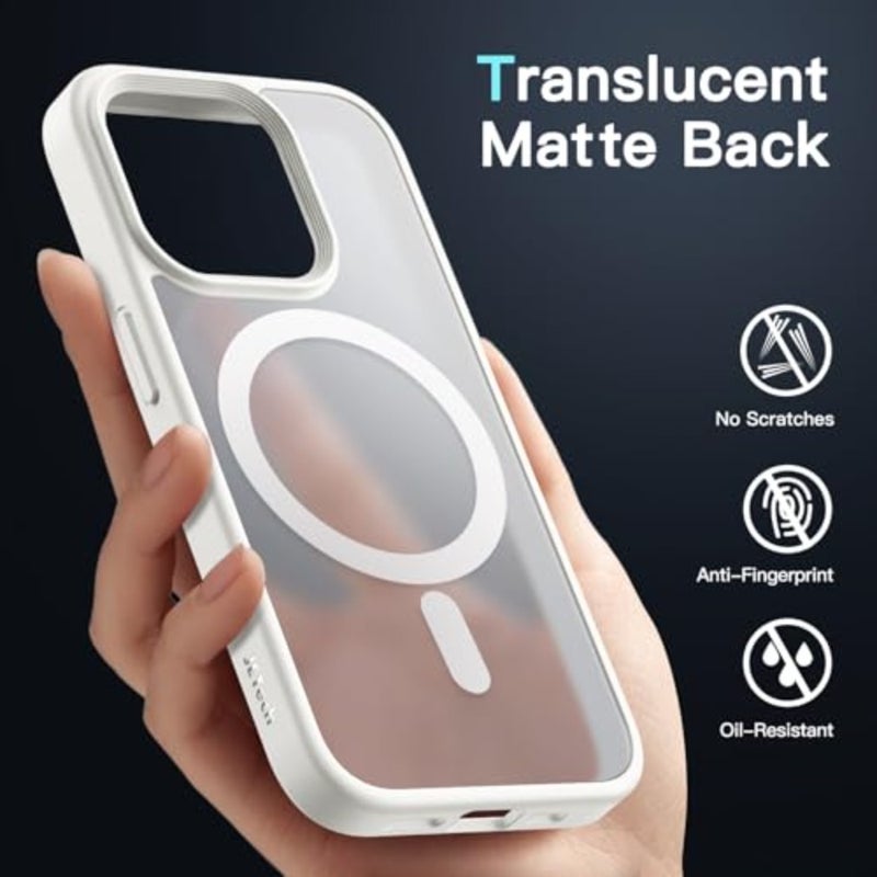 حافظة JETech مغناطيسية لهاتف iPhone 15 Pro Max مقاس 6.7 بوصة متوافقة مع MagSafe، غطاء هاتف خلفي شفاف غير لامع ومقاوم للصدمات أبيض - Image 4