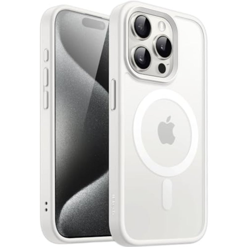 حافظة JETech مغناطيسية لهاتف iPhone 15 Pro Max مقاس 6.7 بوصة متوافقة مع MagSafe، غطاء هاتف خلفي شفاف غير لامع ومقاوم للصدمات أبيض - Image 1