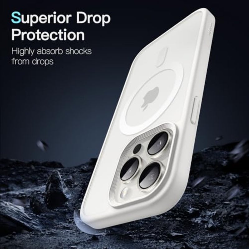 حافظة JETech مغناطيسية لهاتف iPhone 15 Pro Max مقاس 6.7 بوصة متوافقة مع MagSafe، غطاء هاتف خلفي شفاف غير لامع ومقاوم للصدمات أبيض - Image 5