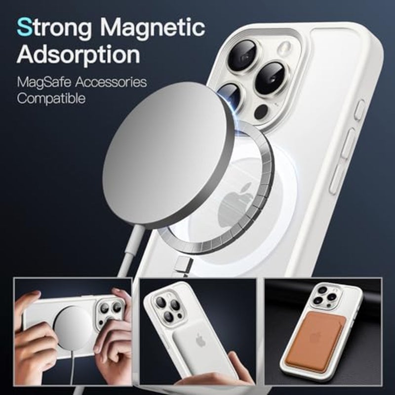 حافظة JETech مغناطيسية لهاتف iPhone 15 Pro Max مقاس 6.7 بوصة متوافقة مع MagSafe، غطاء هاتف خلفي شفاف غير لامع ومقاوم للصدمات أبيض - Image 3