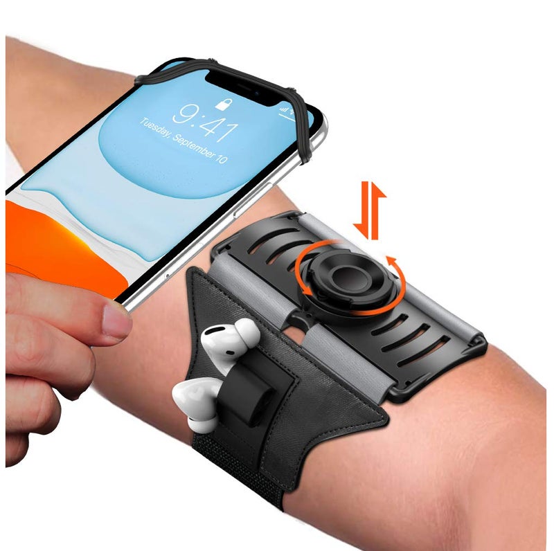 VUP Running Armband 360°Rotatable for iPhone 15/14/13/Pro Max/Pro/Mini/12/11/SE/8/7/Plus, Fits All 4-6.7 Inch Smartphones, with Key Holder Phone Armband for Running Hiking Biking (Black-Detachable) - Image 1