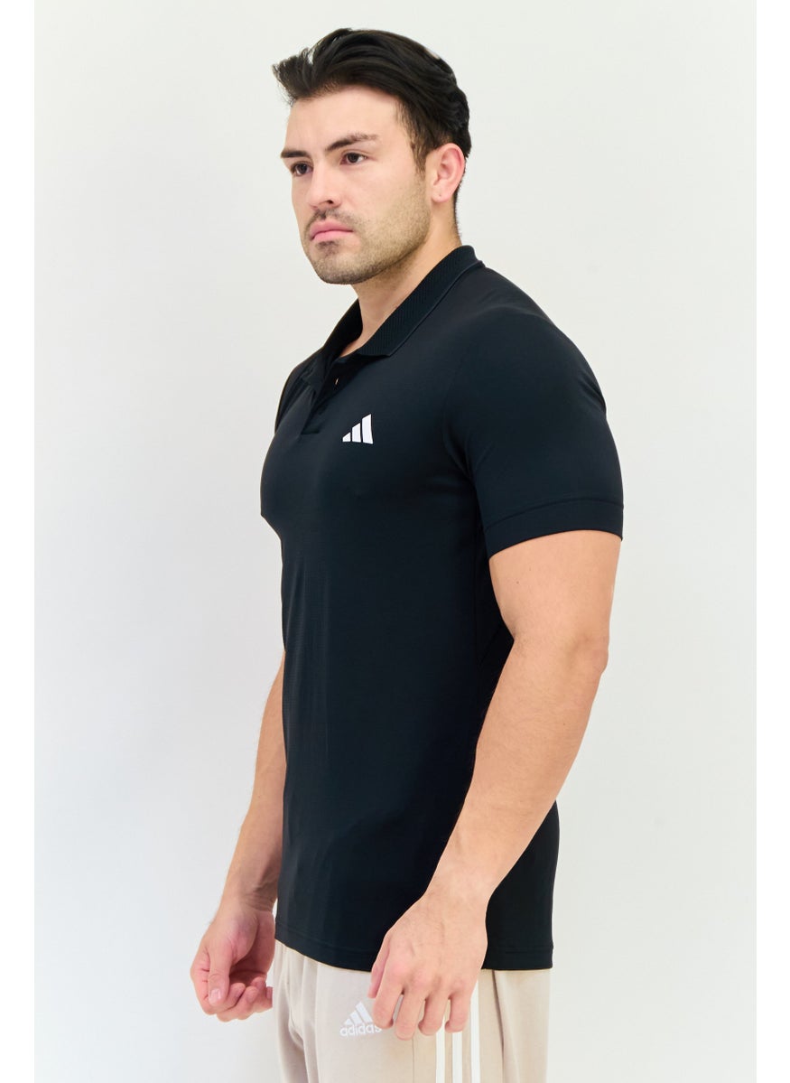 Adidas Men Slim Fit Brand Logo Short Sleeves Outdoor Polo Shirt, Black  - Image 2