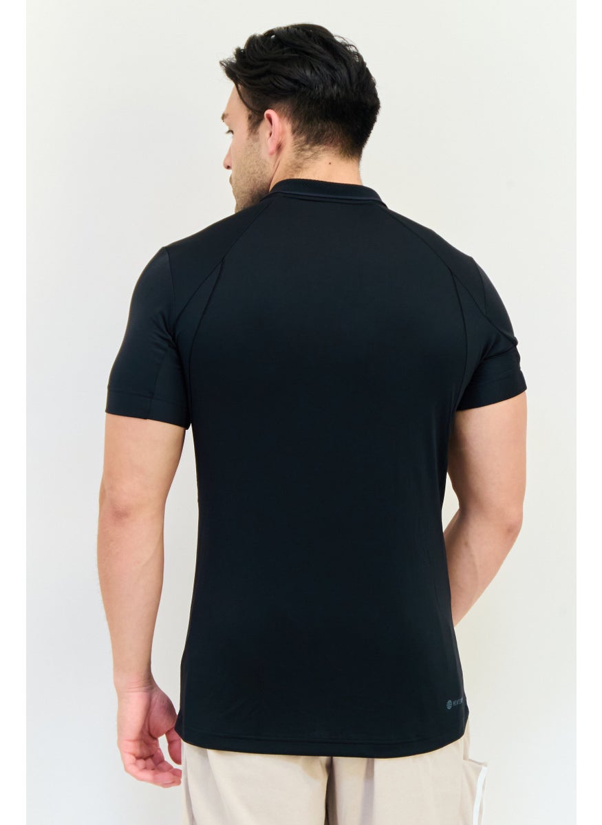 Adidas Men Slim Fit Brand Logo Short Sleeves Outdoor Polo Shirt, Black  - Image 3