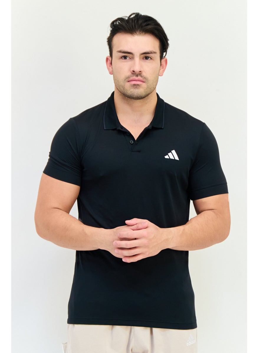 Adidas Men Slim Fit Brand Logo Short Sleeves Outdoor Polo Shirt, Black  - Image 1