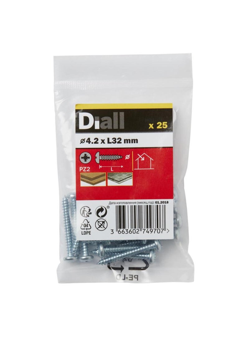 Zinc Plated Carbon Steel Pan Head Screw Pack 4.2 X 32 Mm 25 Piece