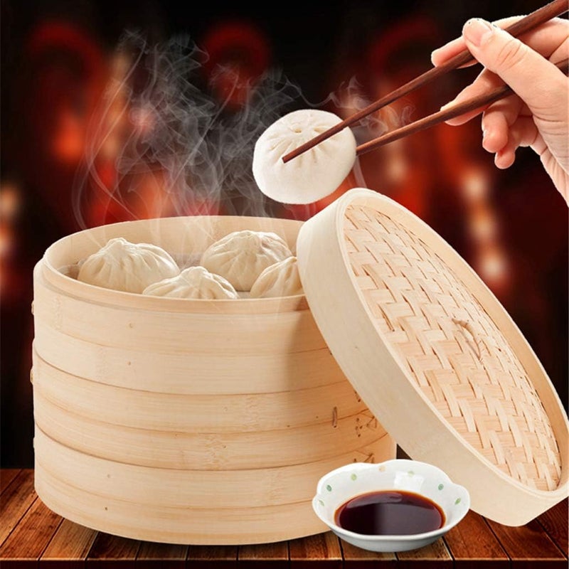 klarako Bamboo Steamer Single Tier Bamboo Steamers for Steaming Dim Sum Dumplings Vegetables Rice, 3 Sizes to Choose, 21cm - Image 3