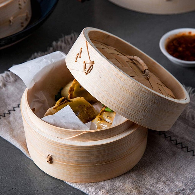 klarako Bamboo Steamer Single Tier Bamboo Steamers for Steaming Dim Sum Dumplings Vegetables Rice, 3 Sizes to Choose, 21cm - Image 4