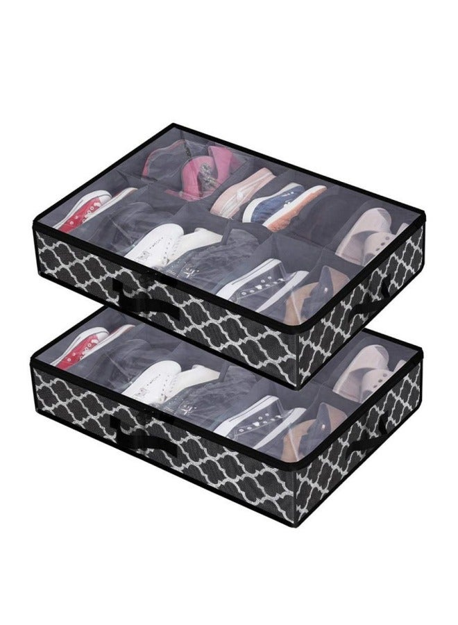 MIXDE 2-piece Underbed Large Capacity Shoe Storage And Organizing Bag Foldable Non-woven Plaid Storage And Organizing Bag - Image 1