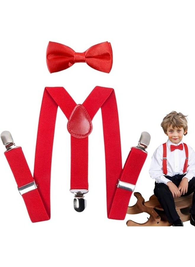 Child's Adjustable Red Suspenders and Bow Tie Set for Boys and Girls 6 Months to Ideal for Daily Wear Photoshoots and Special Occasions, One Size - Image 1