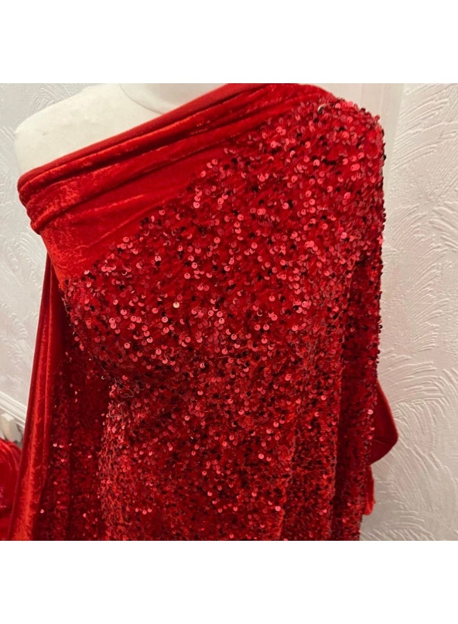 JewelOnPalette Sequins 2-way Stretch Velvet Fabric | 45” Wide Sparkle Shine | Spandex Velour for Fashion, Dresses, Costumes, Events, Dance Wear, Party Decor, Crafts, Upholstery, and DIY Sewing Projects | Cut by Yard - Red - Image 3
