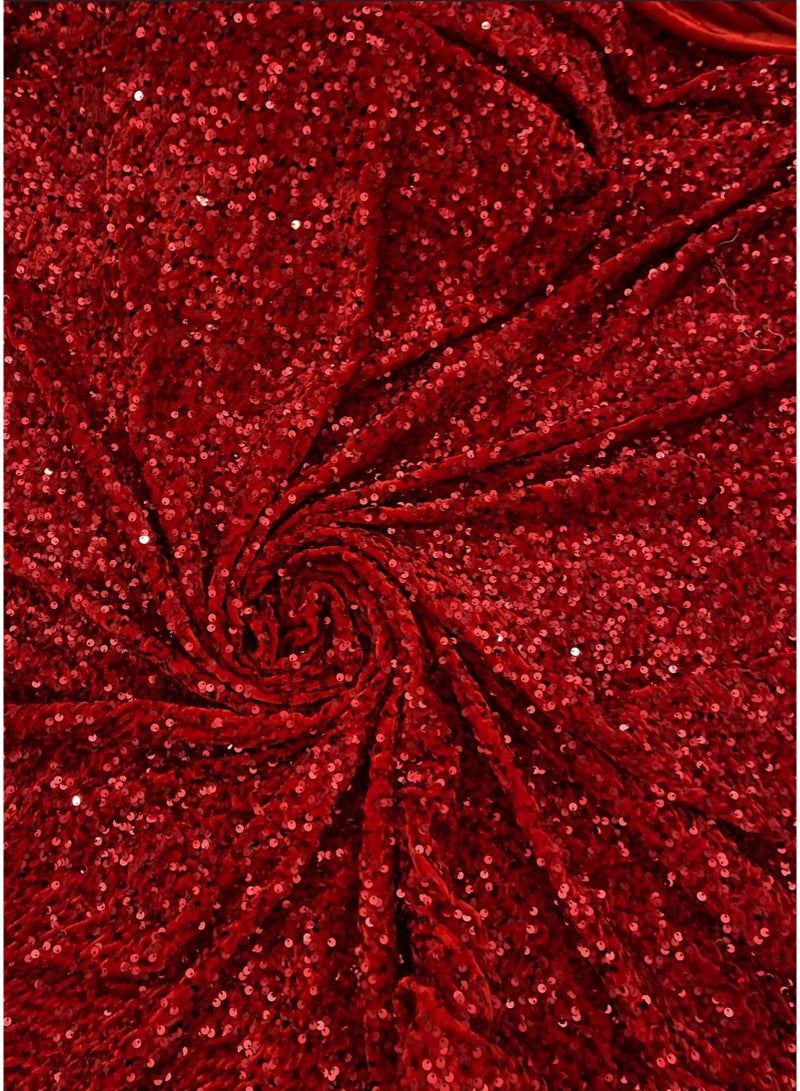 JewelOnPalette Sequins 2-way Stretch Velvet Fabric | 45” Wide Sparkle Shine | Spandex Velour for Fashion, Dresses, Costumes, Events, Dance Wear, Party Decor, Crafts, Upholstery, and DIY Sewing Projects | Cut by Yard - Red - Image 1