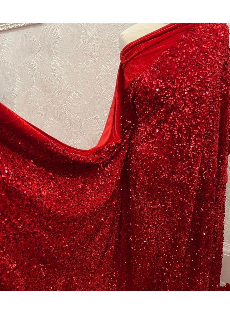 JewelOnPalette Sequins 2-way Stretch Velvet Fabric | 45” Wide Sparkle Shine | Spandex Velour for Fashion, Dresses, Costumes, Events, Dance Wear, Party Decor, Crafts, Upholstery, and DIY Sewing Projects | Cut by Yard - Red - Image 4