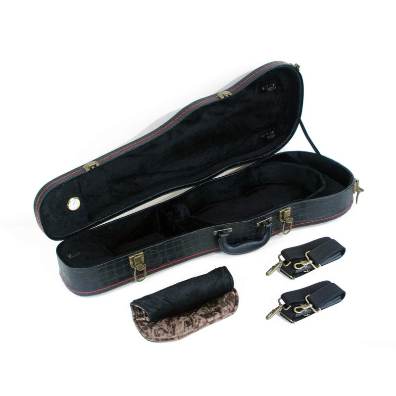 Roaring Iron 4/4 Full Size Violin Case, Plush Interior Wooden Hard Case With Hygrometer, Crocodile Pattern Leather Bulge Surface Case (Black) - Image 2