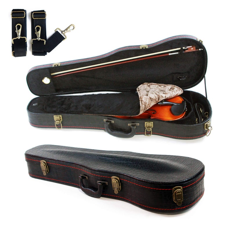 Roaring Iron 4/4 Full Size Violin Case, Plush Interior Wooden Hard Case With Hygrometer, Crocodile Pattern Leather Bulge Surface Case (Black) - Image 1