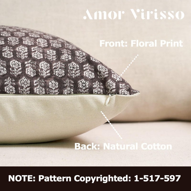 Amor Virisso Floral Pillow Covers 20x20 Farmhouse Neutral Decorative Pillow Covers for Couch Accent Sofa Pillows 1PC, Dark Brown - Image 2
