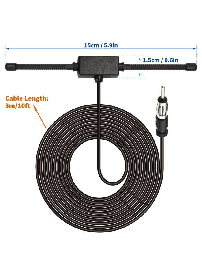 BINGFU Universal Car Stereo AM FM Dipole Antenna,Hidden Adhesive Mount AM FM Radio Antenna for Vehicle Car Truck SUV Radio Stereo Head Unit Receiver Tuner,10 feet Cable DIN Plug Connector - Image 2