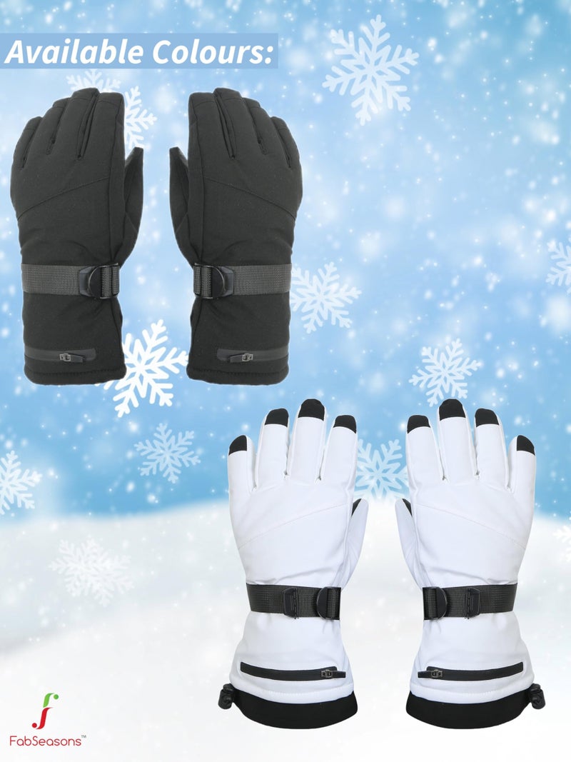 FabSeasons Unisex Waterproof Winter Gloves - Touchscreen, Adjustable with Storage Pocket & Fleece Lining for Snow & Trekking (Ages 14+), Black, L - Image 5