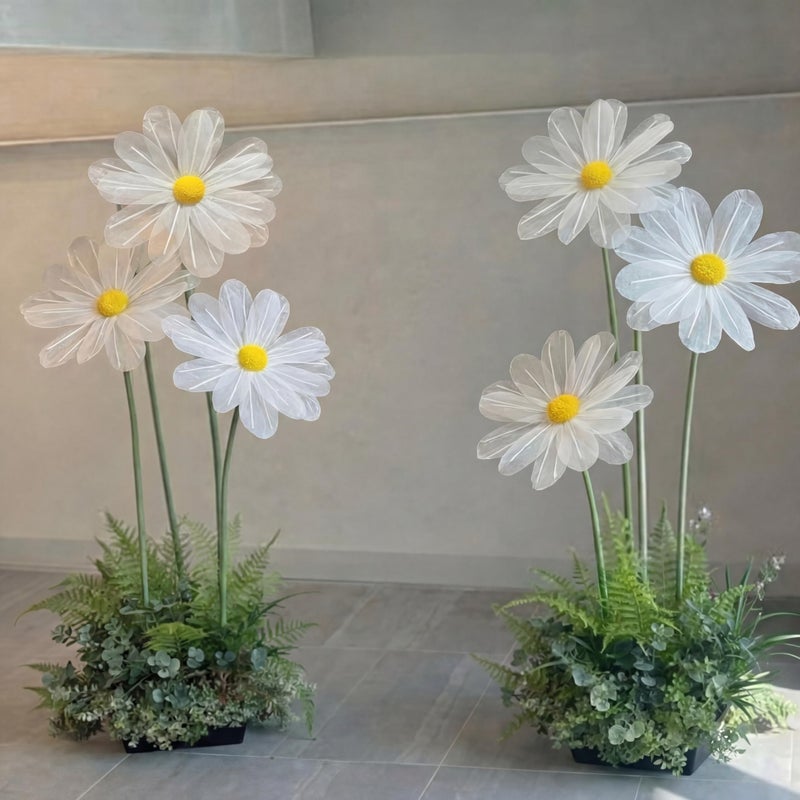 FineCheer 6 Pcs White Large Daisy Flowers for Decoration 12'' 15.8'' 20'' Giant Silk Artificial Flower Fake Daisy for Wedding Garden Birthday Party Bridal Baby Shower Decor, Rod is Not Included - Image 3