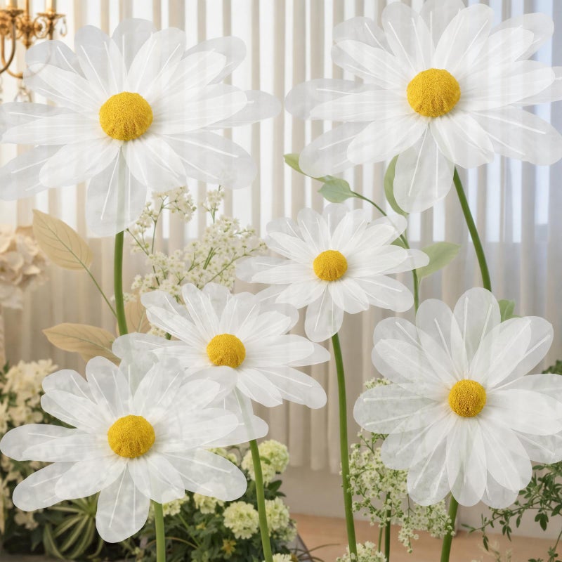 FineCheer 6 Pcs White Large Daisy Flowers for Decoration 12'' 15.8'' 20'' Giant Silk Artificial Flower Fake Daisy for Wedding Garden Birthday Party Bridal Baby Shower Decor, Rod is Not Included - Image 1