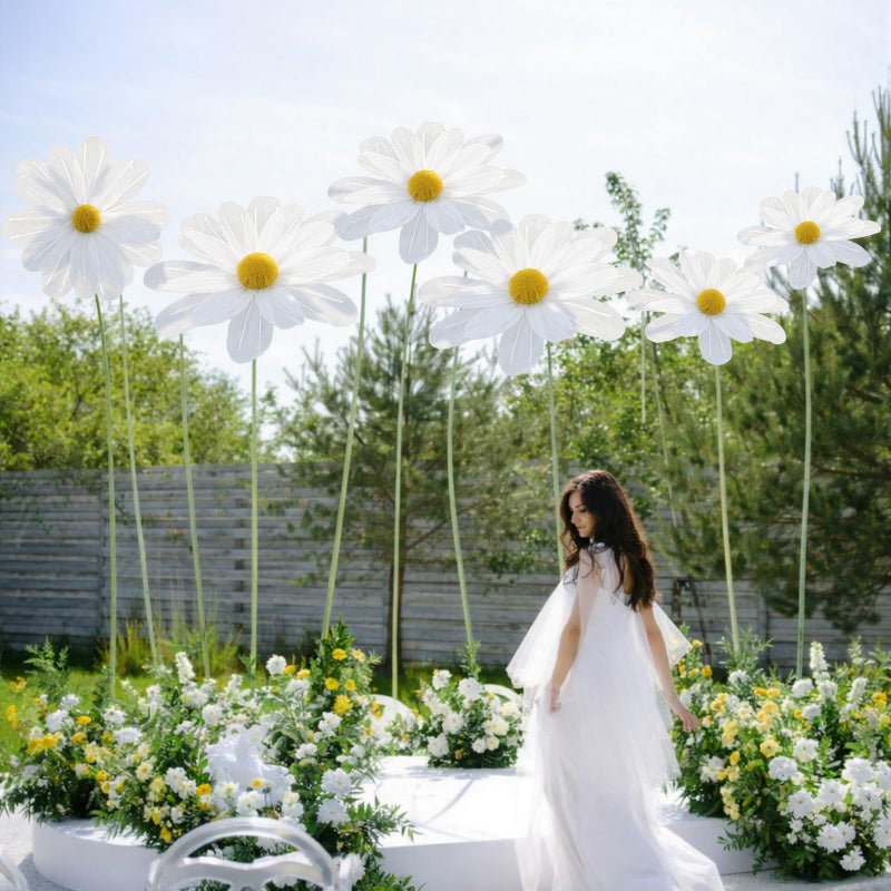 FineCheer 6 Pcs White Large Daisy Flowers for Decoration 12'' 15.8'' 20'' Giant Silk Artificial Flower Fake Daisy for Wedding Garden Birthday Party Bridal Baby Shower Decor, Rod is Not Included - Image 4