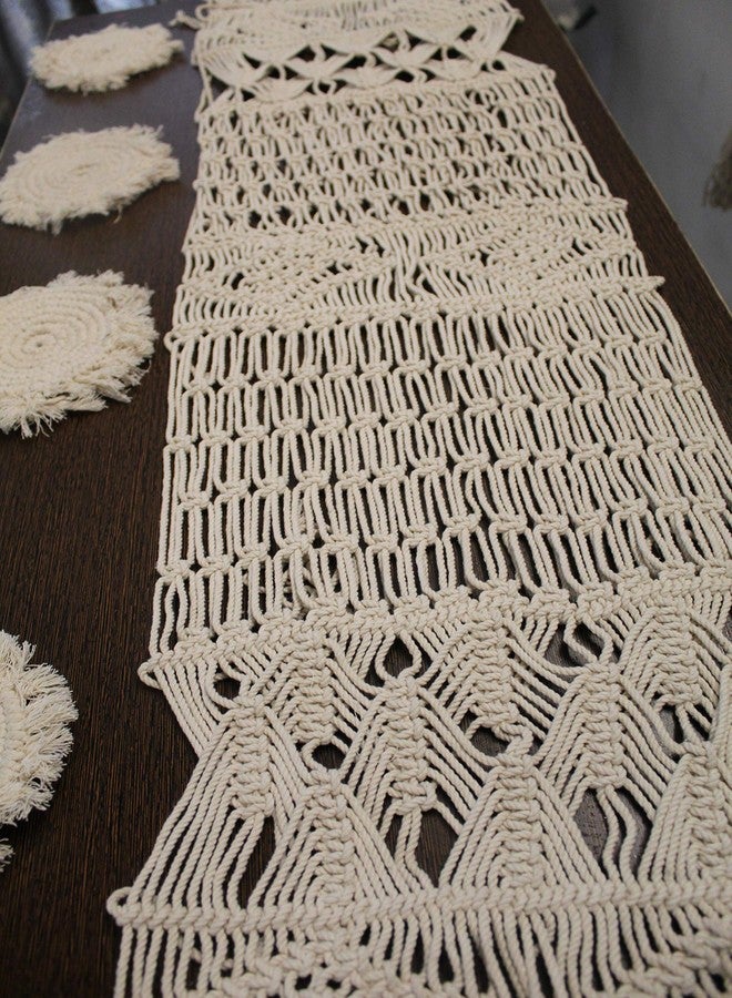 Cottoncube Cotton Macrame Handwoven Dining Table Runner, Long Mat (14x84 inches, Beige, Large) - Image 3