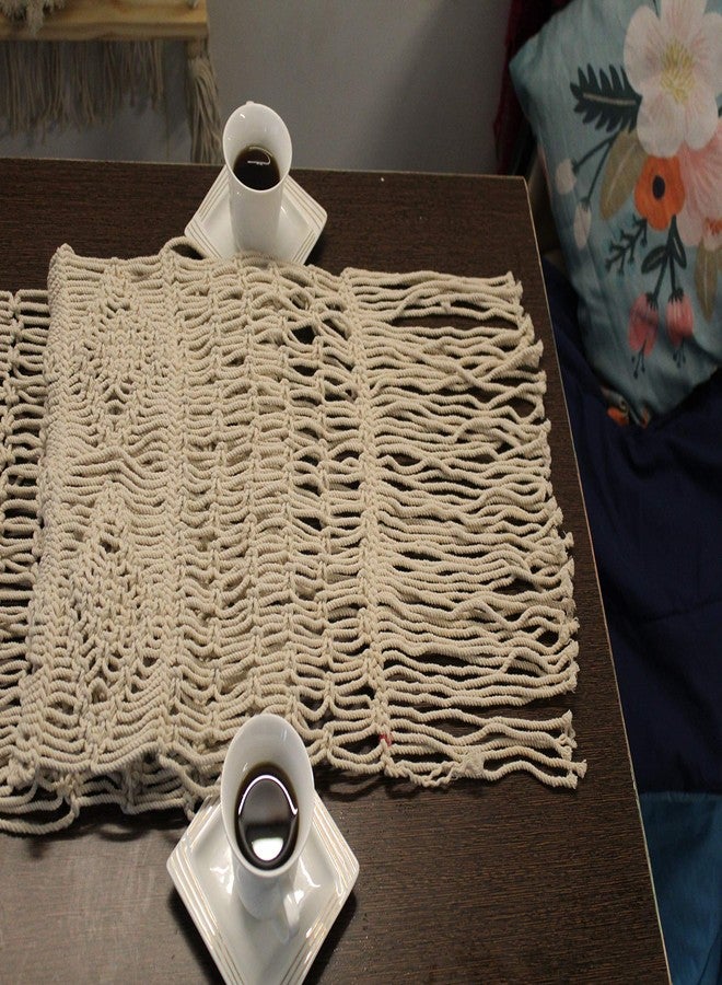 Cottoncube Cotton Macrame Handwoven Dining Table Runner, Long Mat (14x84 inches, Beige, Large) - Image 5
