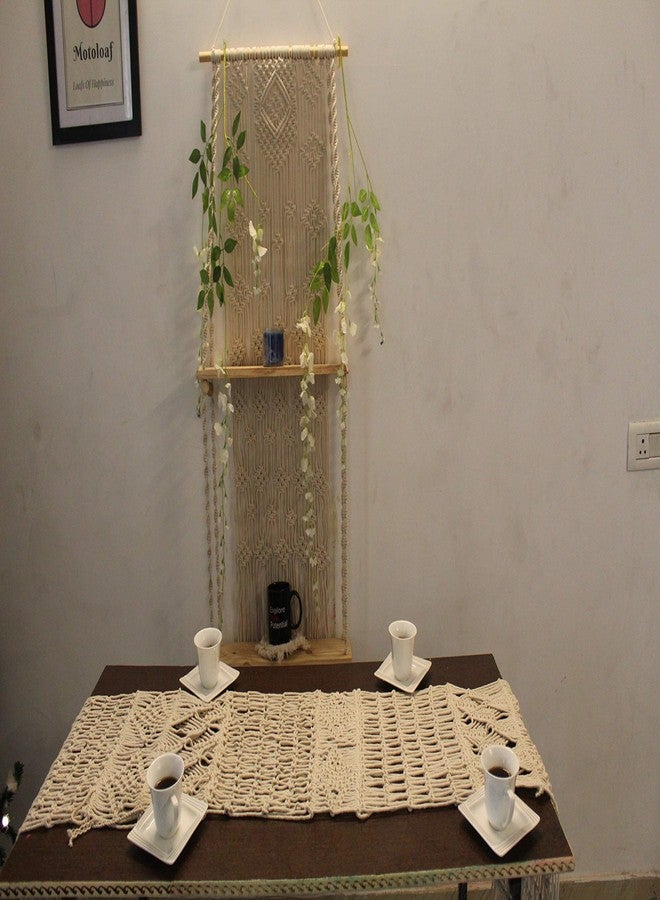 Cottoncube Cotton Macrame Handwoven Dining Table Runner, Long Mat (14x84 inches, Beige, Large) - Image 4