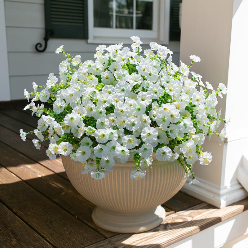 HyeFlora Artificial Flowers for Outdoors Fake Plants Outside Decoration, 12 Bundles Silk White Morning Glory UV Resistant Look Real Faux Flowers for Planter Front Door Porch Patio Yard Gardens Balcony - Image 4