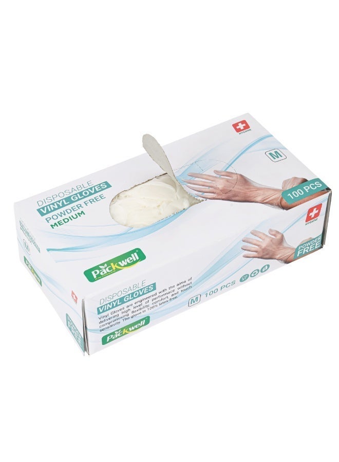 Packwell vinyl Gloves clear powder free Medium 100 pcs - Image 2