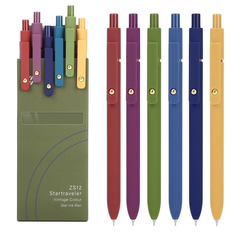 FIOVER Gel Pens, 6pcs 0.7mm Fine Point Black Ink Pens, Smooth Writing Pens for Journaling, Nurse Aesthetic Cute Pens, School Office Home Supplies, Gifts for Women and Men(6Pcs Gold Vintage -Black ink) - Image 1