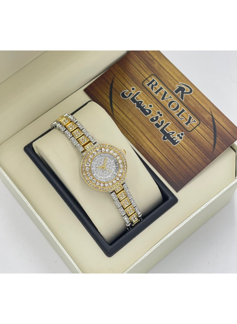 ريفولي ساعة يد نسائية من الفولاذ المقاوم للصدأ مرصعة بالكريستال