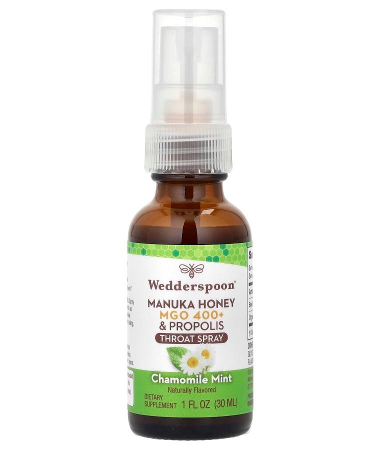 Wedderspoon Manuka Honey & Propolis Throat Spray Chamomile Mint MGO 400+ 1 fl oz (30 ml)