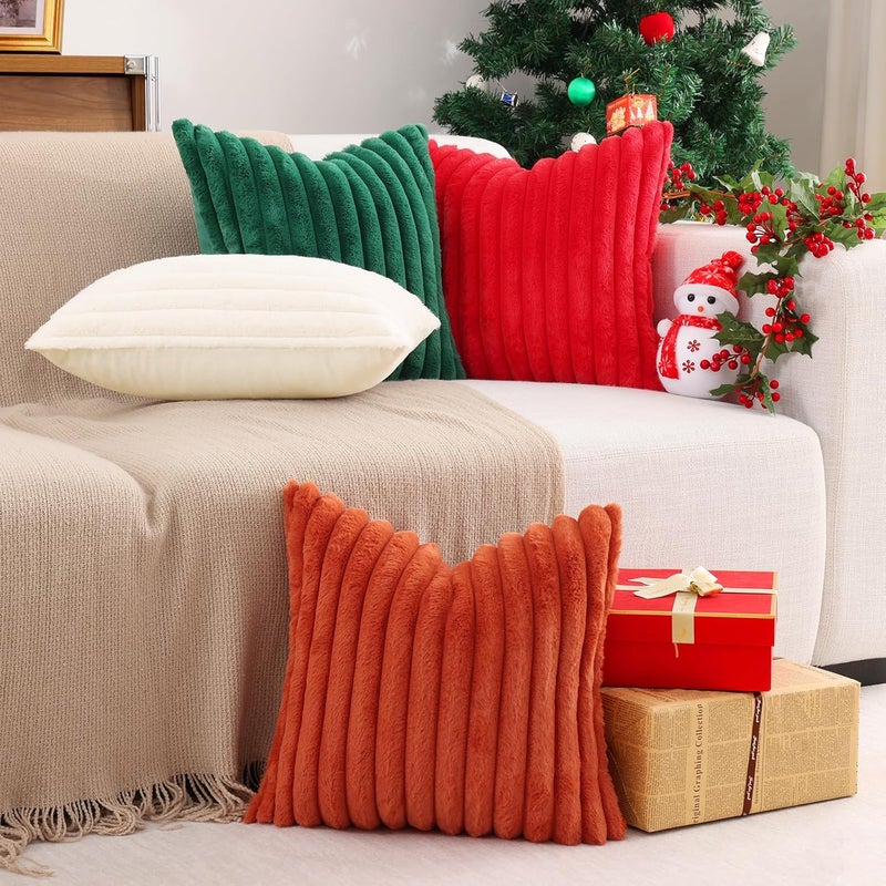 Pallene Faux Fur Plush Lumbar Throw Pillow Covers 12x20 Set of 2, Luxury Soft Fluffy Striped Decorative Pillow Covers for Sofa, Couch, Living Room, Christmas Green - Image 5
