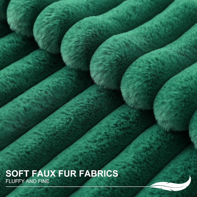 Pallene Faux Fur Plush Lumbar Throw Pillow Covers 12x20 Set of 2, Luxury Soft Fluffy Striped Decorative Pillow Covers for Sofa, Couch, Living Room, Christmas Green - Image 2