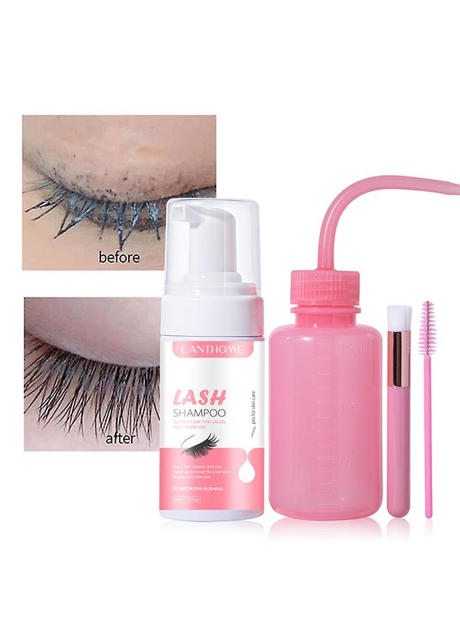 لانثوم لاش شامبو جنتل كير للصالون والاستخدام المنزلي ، لملحقات الرموش 100 مل منظف تمديد الرموش شطف زجاجة حساسة وغير تهيج طقم تنظيف الرموش للرموش - Image 1