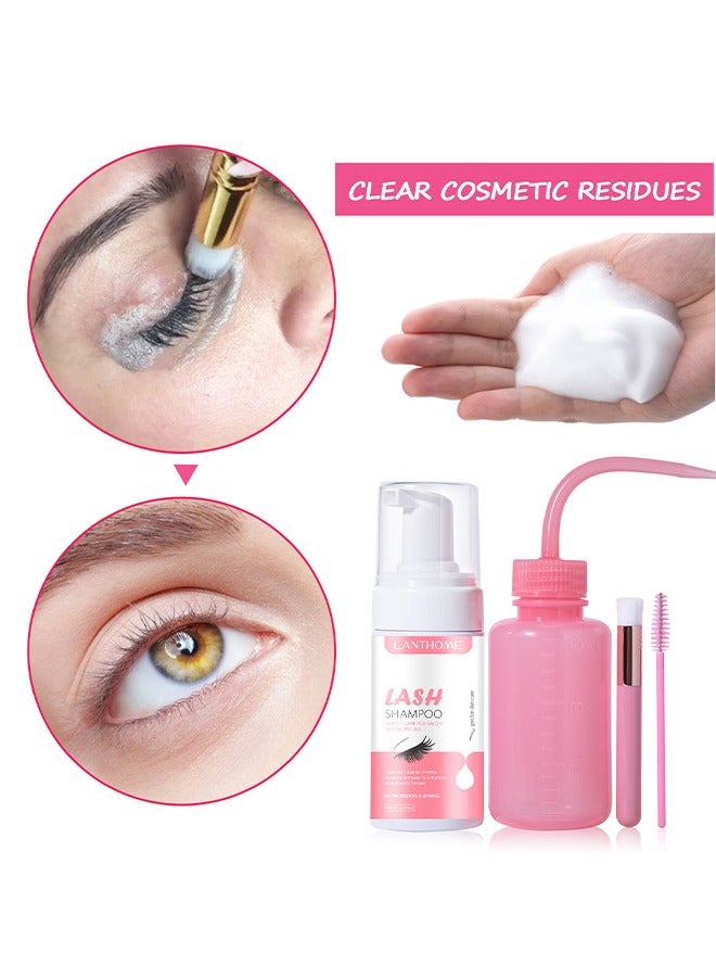 لانثوم لاش شامبو جنتل كير للصالون والاستخدام المنزلي ، لملحقات الرموش 100 مل منظف تمديد الرموش شطف زجاجة حساسة وغير تهيج طقم تنظيف الرموش للرموش - Image 2
