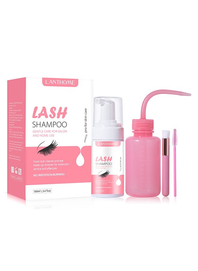 لانثوم لاش شامبو جنتل كير للصالون والاستخدام المنزلي ، لملحقات الرموش 100 مل منظف تمديد الرموش شطف زجاجة حساسة وغير تهيج طقم تنظيف الرموش للرموش - Image 3